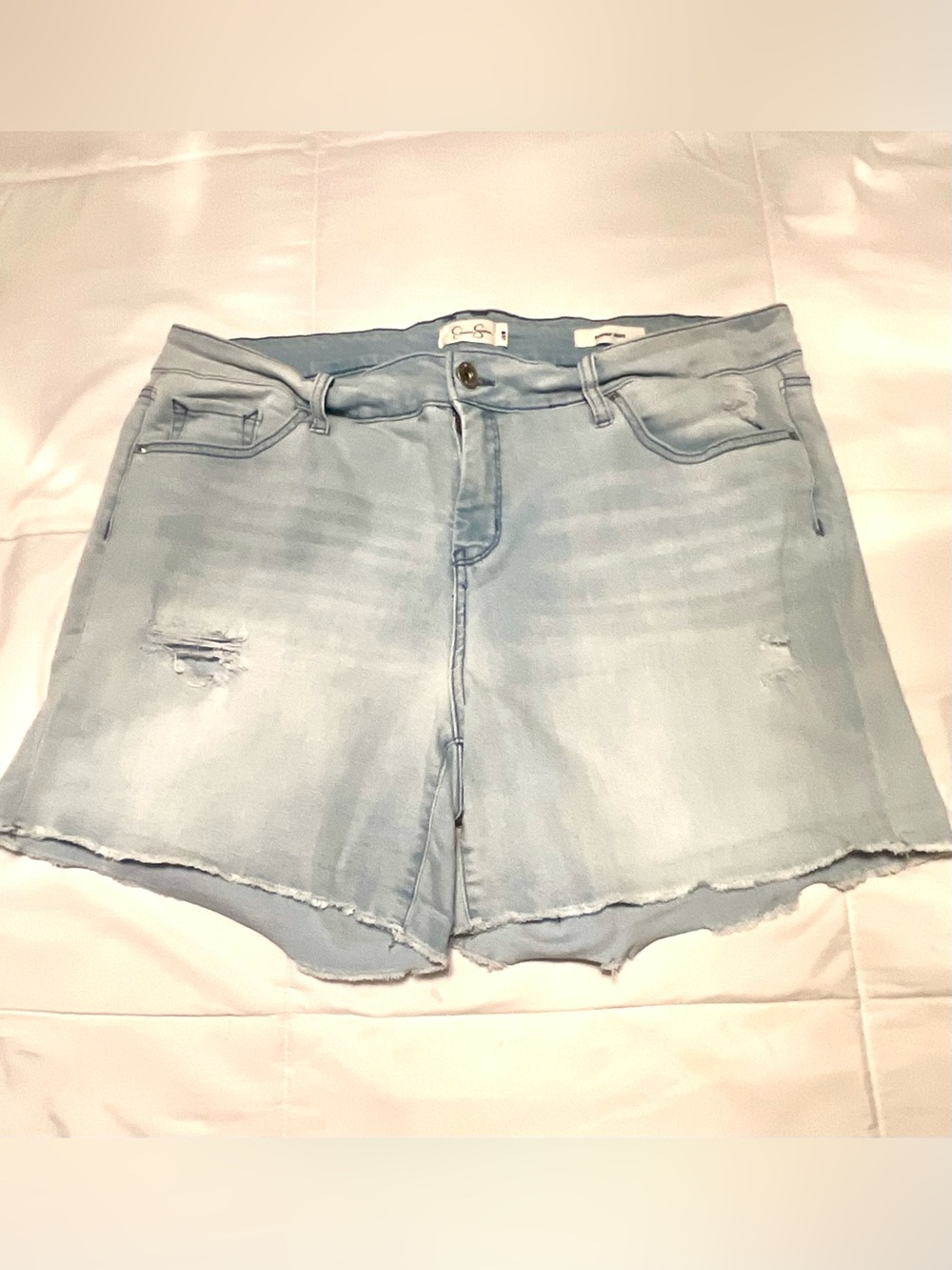 Jessica Simpson Light Blue Distressed Denim Plus Size Shorts - Size 18